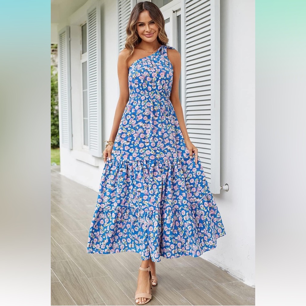 Garden Party Floral Blue Maxi Dress